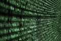 Computer screen with HTML code in green over bkack background. Curve lines of code. Royalty Free Stock Photo