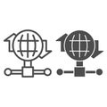 Internet connection bandwidth line and solid icon. Globe and fiber optic wire symbol, outline style pictogram on white