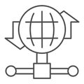 Internet connection bandwidth thin line icon. Globe and fiber optic wire symbol, outline style pictogram on white Royalty Free Stock Photo