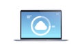 Internet connection cloud computer synchronization laptop screen digital network technology concept white background