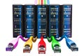 Internet connection concept. Computer Server Racks with lan internet cables. 3D rendering Royalty Free Stock Photo