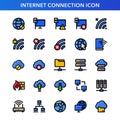 Internet connection icon set in filled outline style. Royalty Free Stock Photo