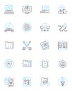 Internet connection linear icons set. Wireless, Ethernet, Broadband, Modem, Router, Firewall, Signal line vector and Royalty Free Stock Photo