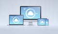 Internet connection mobile and computer application cloud synchronization tablet smartphone pc screen digital network Royalty Free Stock Photo