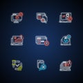 Internet connection neon light icons set