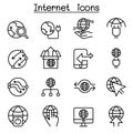 Internet, Connection, Online, Network icon set in thin line style Royalty Free Stock Photo