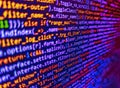 Internet connection stream flow concept. Abstract computer script code. Javascript functions, variables, objects. IT coding on