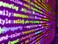 Internet connection stream flow concept. Code language on a computer screen with a shallow depth of field. Abstract computer Royalty Free Stock Photo