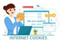 Internet Cookies Technology Illustration with Track Cookie Record of Browsing a Website in Flat Cartoon Hand Drawn Landing Page
