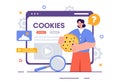 Internet Cookies Technology Vector Illustration with Tracking Cookie Records of Browsing Activity on a Website in a Flat Cartoon