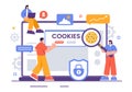 Internet Cookies Technology Vector Illustration with Tracking Cookie Records of Browsing Activity on a Website in a Flat Cartoon