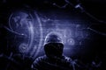 Internet crime concept. Hacker working on a code on dark digital