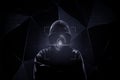 Internet crime concept. Hacker working face unlock on a code on dark digital background with digital interface