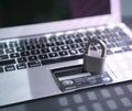 Internet or cyber security with credit cards concept with padlock Royalty Free Stock Photo