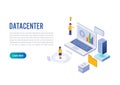 Internet datacenter connection, administrator of web hosting concept. Character and text for services. Technology center hardware