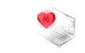 Internet dating app concept. 3D low poly laptop romantic relationship symbol heart. Social media love date find couple Royalty Free Stock Photo