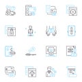 Internet economy linear icons set. E-commerce, Digitalization, Startup, Online, Marketplaces, Cryptocurrency, Blockchain