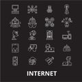 Internet editable line icons vector set on black background. Internet white outline illustrations, signs, symbols Royalty Free Stock Photo