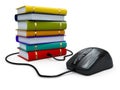 Internet education. Books and computer mouse.