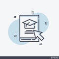 Internet education concept,distant online courses, e-learning resources.book icon with a picture of a toge hat and cursor. Royalty Free Stock Photo