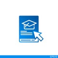 Internet education concept,distant online courses, e-learning resources.book icon with a picture of a toge hat and cursor. Royalty Free Stock Photo
