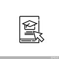 Internet education concept,distant online courses, e-learning resources.book icon with a picture of a toge hat and cursor. Royalty Free Stock Photo