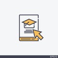 Internet education concept,distant online courses, e-learning resources.book icon with a picture of a toge hat and cursor. Royalty Free Stock Photo