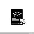 Internet education concept,distant online courses, e-learning resources.book icon with a picture of a toge hat and cursor. Royalty Free Stock Photo