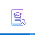 Internet education concept,distant online courses, e-learning resources.book icon with a picture of a toge hat and cursor. Royalty Free Stock Photo