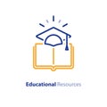 Internet educational resources, learning courses, open library line icon