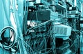 Internet equipments in datacenter server room. display on the switches and servers Royalty Free Stock Photo