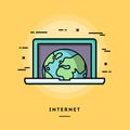 Internet, flat design thin line banner