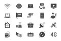 Internet flat icons. Vector illustration include icon - satellite dish, provider, wifi, cctv camera, laptop, optical Royalty Free Stock Photo