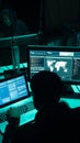 Internet fraud, darknet, data thiefs, cybergrime concept. Hacker attack on government server. Dangerous criminals coding