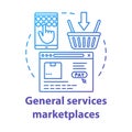 Internet general services marketplaces concept icon. On demand economy, e commerce idea thin line illustration