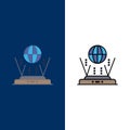 Internet, Globe, Router, Connect Icons. Flat and Line Filled Icon Set Vector Blue Background