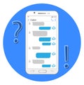 Internet helper. Concept chatbot. Chat in the smartphone