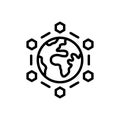 Black line icon for Internet, globalization and connect