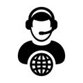 Internet icon vector male customer service person profile symbol with headset for internet network online support Royalty Free Stock Photo