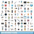 100 internet icons set, cartoon style Royalty Free Stock Photo