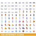 100 internet icons set, cartoon style Royalty Free Stock Photo