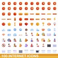 100 internet icons set, cartoon style Royalty Free Stock Photo