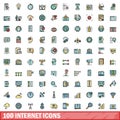 100 internet icons set, color line style Royalty Free Stock Photo