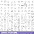 100 internet icons set, outline style Royalty Free Stock Photo