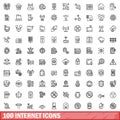100 internet icons set, outline style Royalty Free Stock Photo
