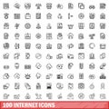 100 internet icons set, outline style Royalty Free Stock Photo