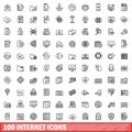 100 internet icons set, outline style Royalty Free Stock Photo