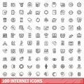 100 internet icons set, outline style Royalty Free Stock Photo