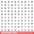100 internet icons set, outline style Royalty Free Stock Photo