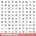 100 internet icons set, outline style Royalty Free Stock Photo